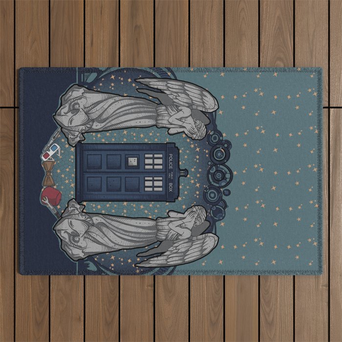 Art Nouveau Weeping Angels and the TARDIS Outdoor Rug