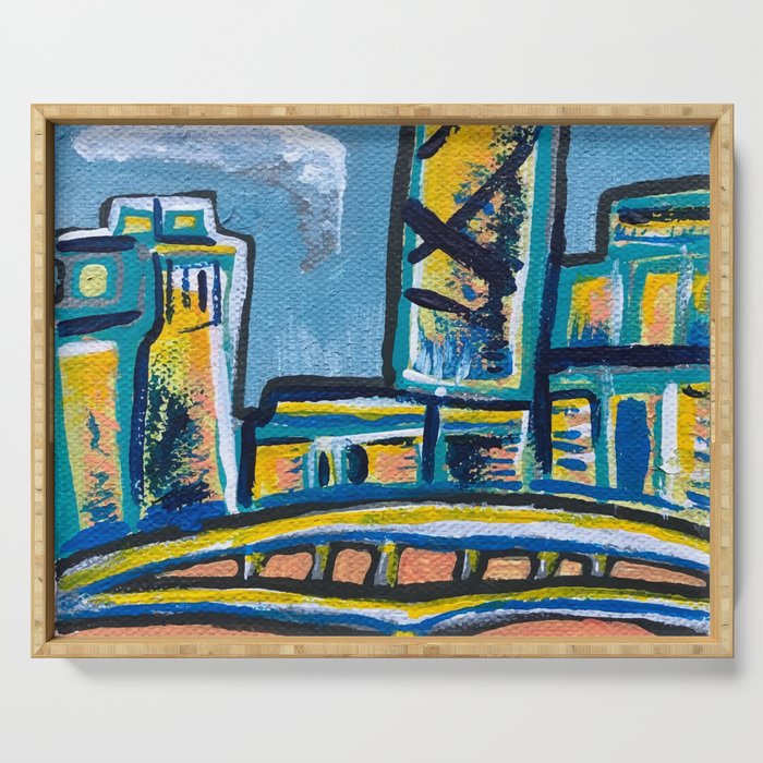 Brisbane City Painting Serving Tray By Annaleebeer Society6
