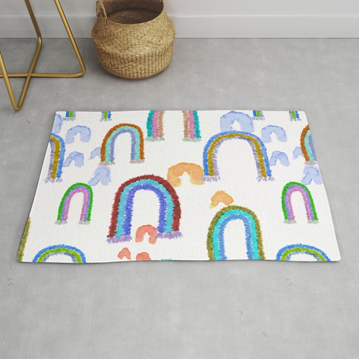 Macrame Rainbow Watercolor Sky Rug By Elliottdesignfactory
