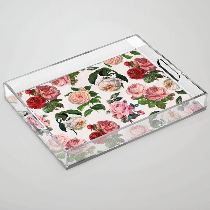vintage floral rose print Acrylic Tray