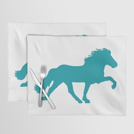 Icelandic horses in action, tolting petrol and white  Placemat