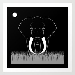 Midnight Grassland Lone Elephant | Twenty Four Wild Art Print