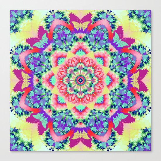 Whimsical floral kaleidoscope with butterflies Canvas Print