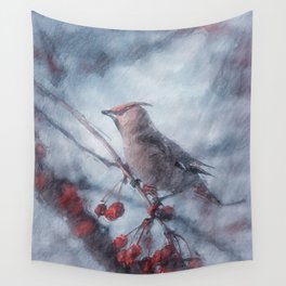 Winter Waxwing Wall Tapestry