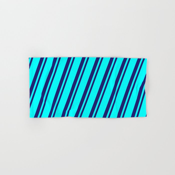Cyan & Midnight Blue Colored Striped/Lined Pattern Hand & Bath Towel