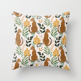 Spring Cheetah Pattern I - Green and Yellow Throw Pillow