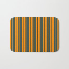 [ Thumbnail: Dark Orange & Dark Slate Gray Colored Lined/Striped Pattern Bath Mat ]