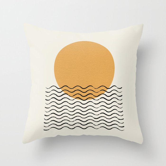 Ocean wave gold sunrise - mid century style Throw Pillow