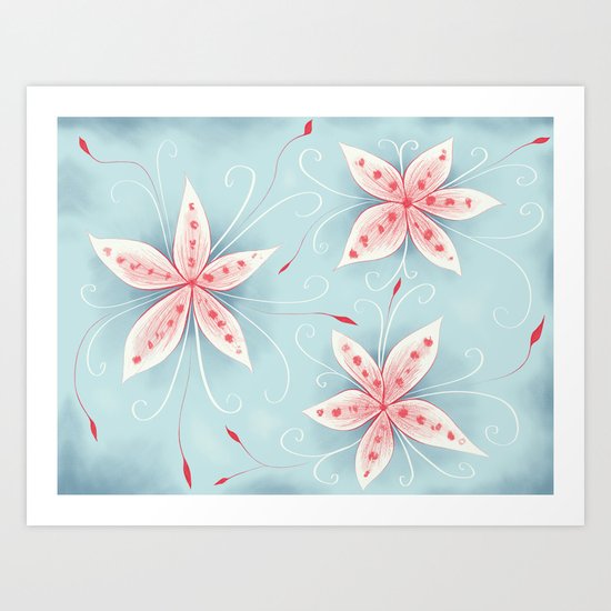 Beautiful Abstract Flowers In Red And White Art Print