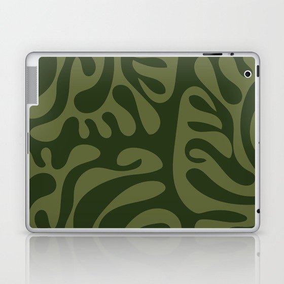 Mid Century Modern Curl Lines Pattern - Dark Green  Laptop & iPad Skin