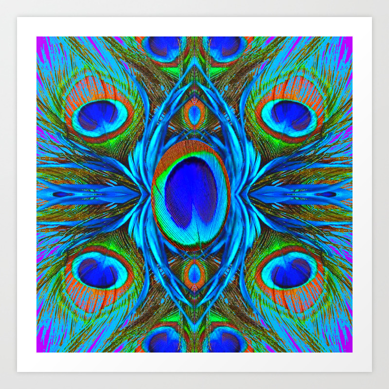 Blue Peacock Eye Feather Abstract Art Print By Sharlesart Society6