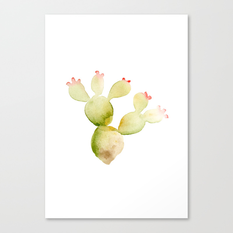 Cute Cactus Green Succulent In Watercolor With Pink Flowers