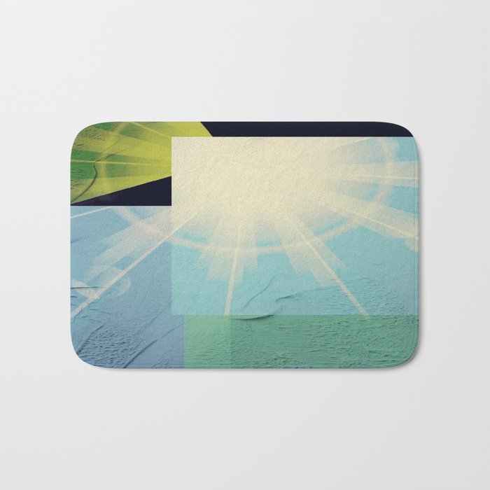 Bold Sunshine Color Blocks Sky Blue Aqua Green Bath Mat