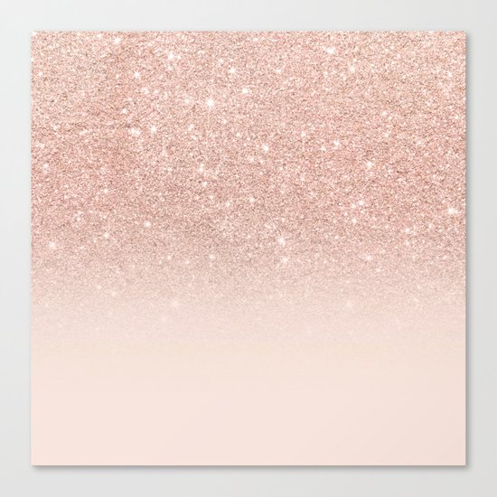 Rose gold faux glitter pink ombre color block Canvas Print ...