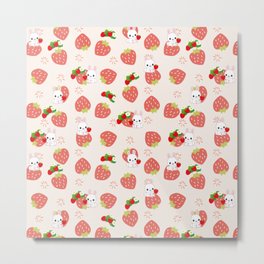 Bunnies and Strawberries Metal Print | Pink, Strawberry, Adorable, Rabbits, Cute, Bunny, Animal, Rabbit, Fruit, Kawaii 