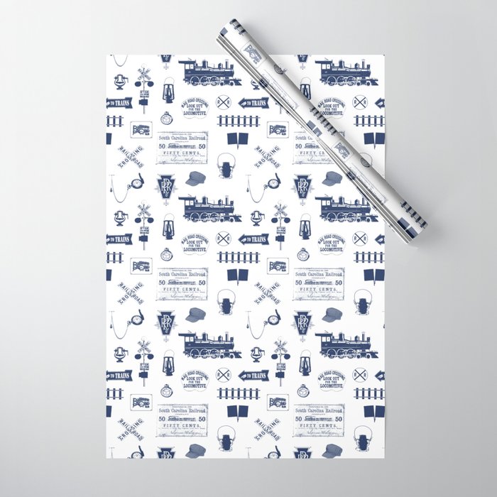Railroad Symbols // Navy Blue Wrapping Paper