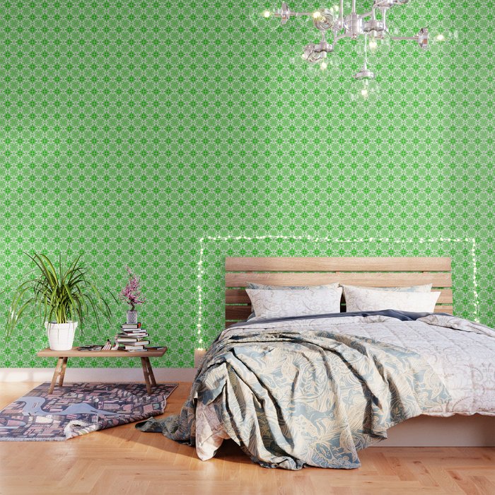 Cheerful Retro Modern Kitchen Tile Pattern Kelly Green Wallpaper