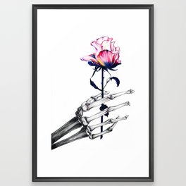 Skeletal Hand with Rose Framed Art Print