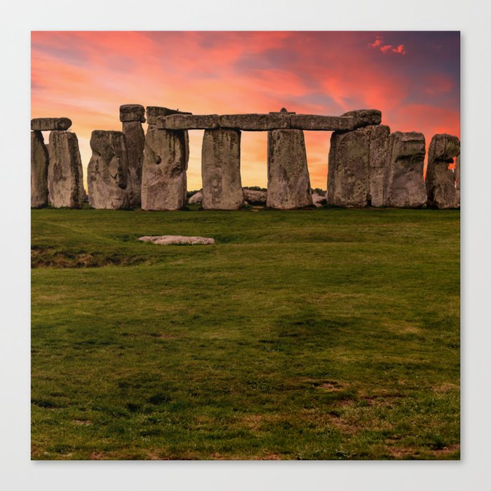 Great Britain Photography - The Stone Henge Under The Red Sunset Canvas Print