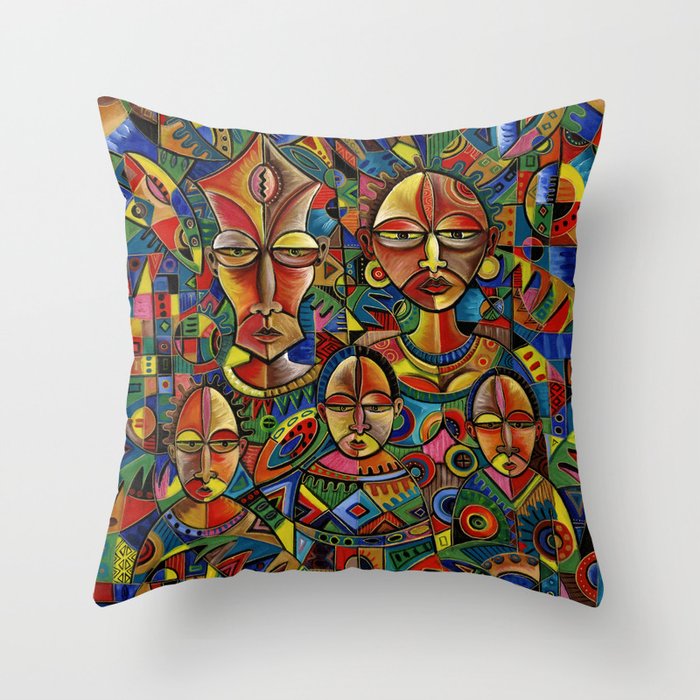 Happy Family painting from Africa Throw Pillow