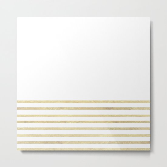 White and Gold Stripes Metal Print