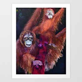 Patient Orangutan Mum and Her Naughty Child Art Print