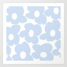 Large Baby Blue Retro Flowers White Background #decor #society6 #buyart Art Print