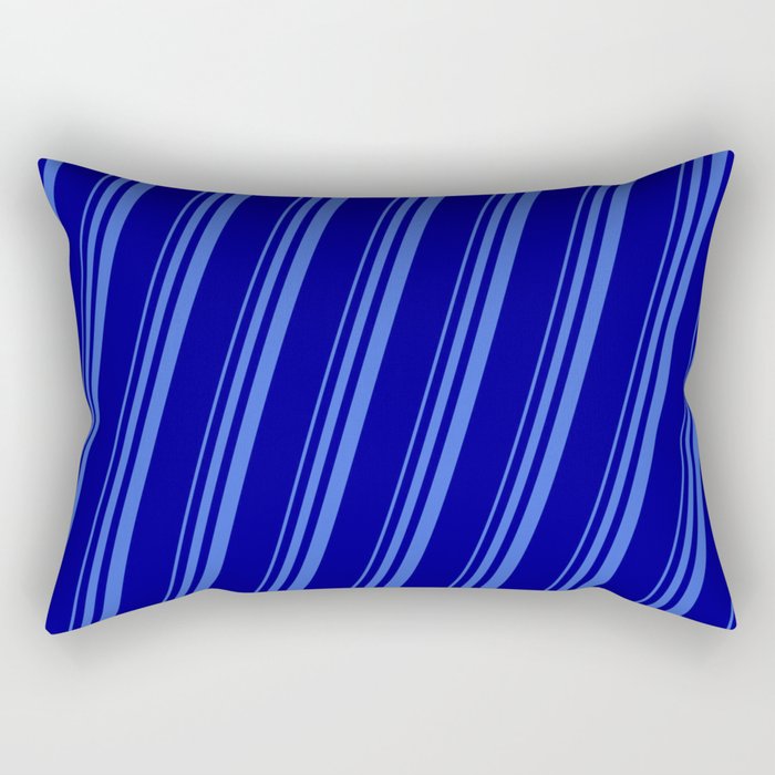 Royal Blue & Dark Blue Colored Striped Pattern Rectangular Pillow