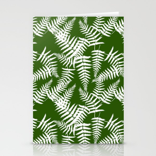 Green And White Fern Leaf Pattern Stationery Cards