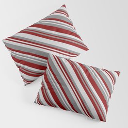 [ Thumbnail: Grey, Maroon, and Light Gray Colored Stripes Pattern Pillow Sham ]