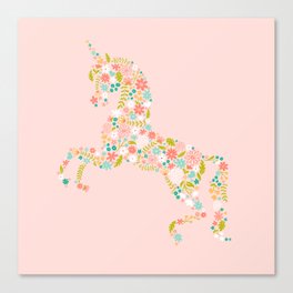 Floral Unicorn in Pink Canvas Print