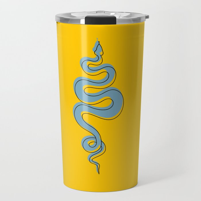 Blue Snake Line Art Travel Mug