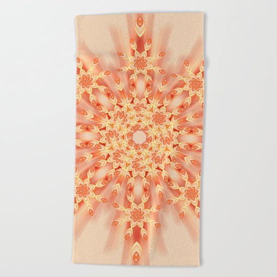 Mandala radial in orange Beach Towel