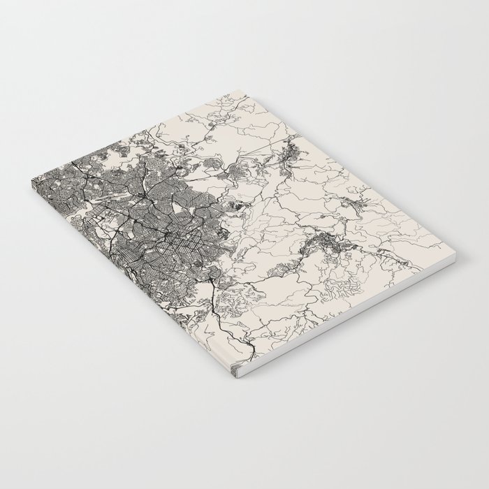 Brazil, Belo Horizonte - Black and White Authentic Map Notebook