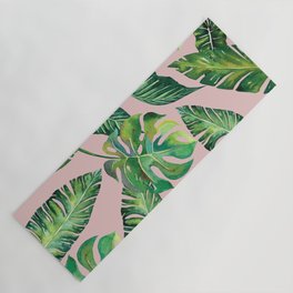 Jungle Leaves, Banana, Monstera Pink #society6 Yoga Mat
