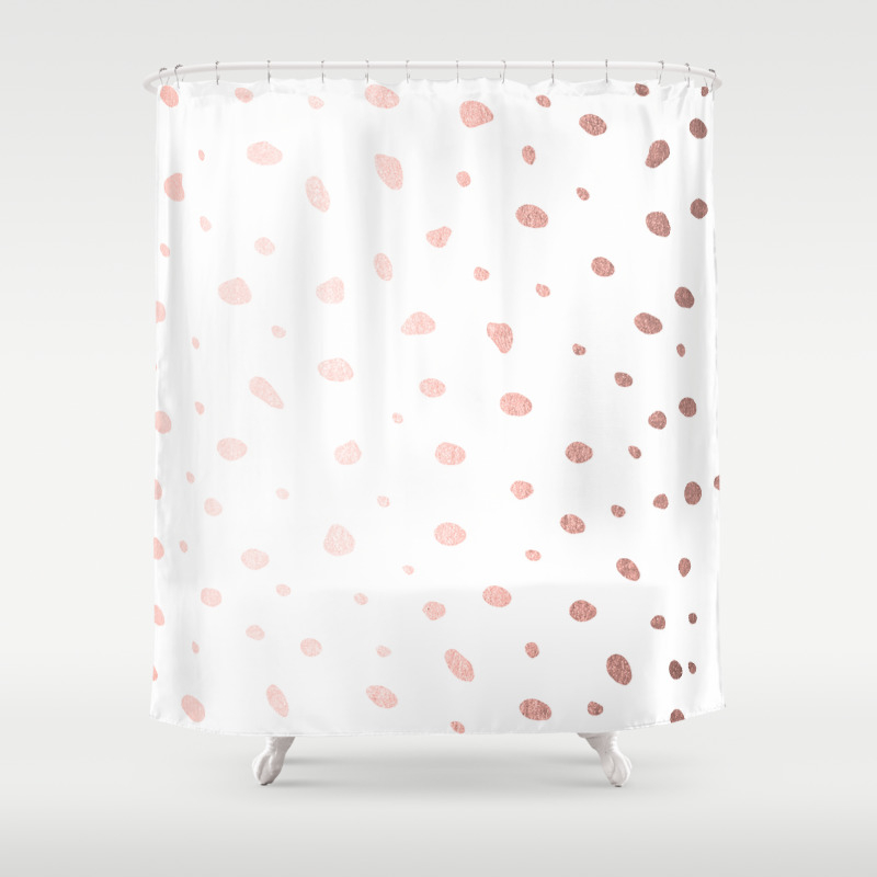 Rose Gold Pink Polka Dots On White Shower Curtain By Naturemagick
