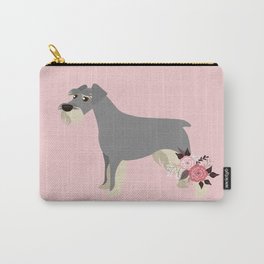 Schnauzer and Flowers Salt and Pepper Dog Pink Carry-All Pouch