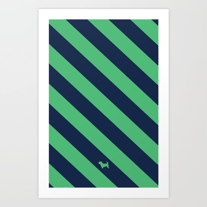 Preppy & Classy, Navy Blue / Green Striped Art Print