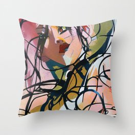 Abstract Woman with a Tangle of Lines Swirling Throw Pillow