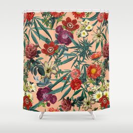 Marijuana and Floral Pattern Shower Curtain