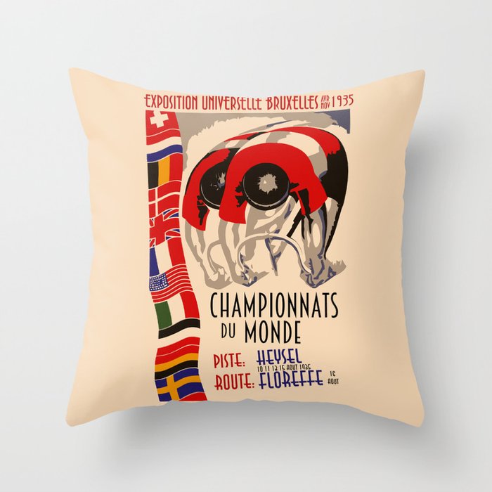 Retro cycling world championships 1935 Brussels Throw Pillow