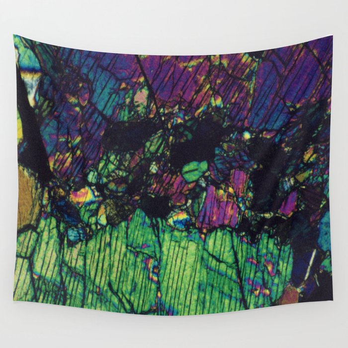 Thin section geological art featuring agglomeration of Pyroxene Crystals Australian Mineral Photo Wall Tapestry by Mineral Photos Society6