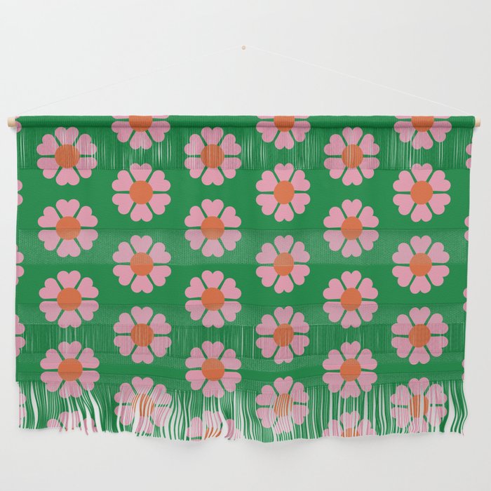 70s retro vintage green, pink and orange pattern background Wall Hanging