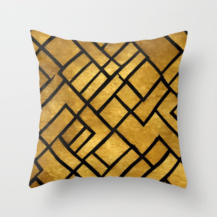 Modern Gold Black Vintage Art Deco Collection Throw Pillow