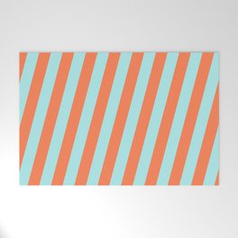 [ Thumbnail: Turquoise and Coral Colored Stripes Pattern Welcome Mat ]