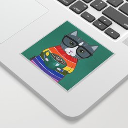 Rainbow Grey Tuxedo Coffee Cat Sticker