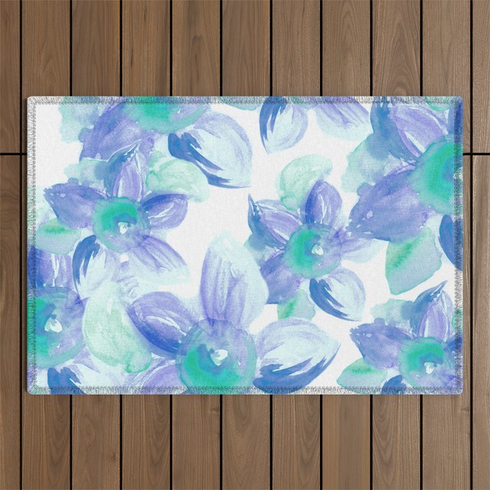 Turquoise Florals Outdoor Rug