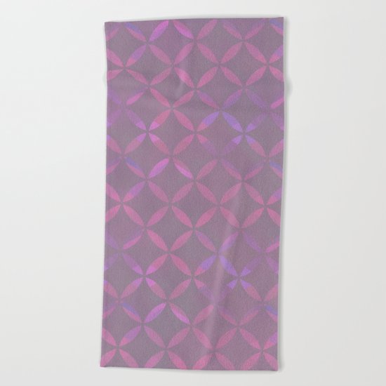 Round Pink Grey Pattern Beach Towel