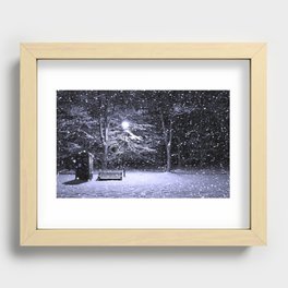 Tardis in the snow. Recessed Framed Print