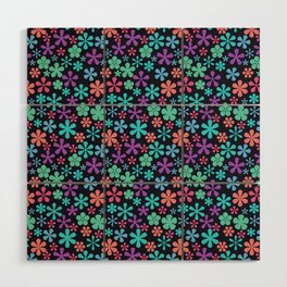 pink black blue eclectic daisy print ditsy florets Wood Wall Art
